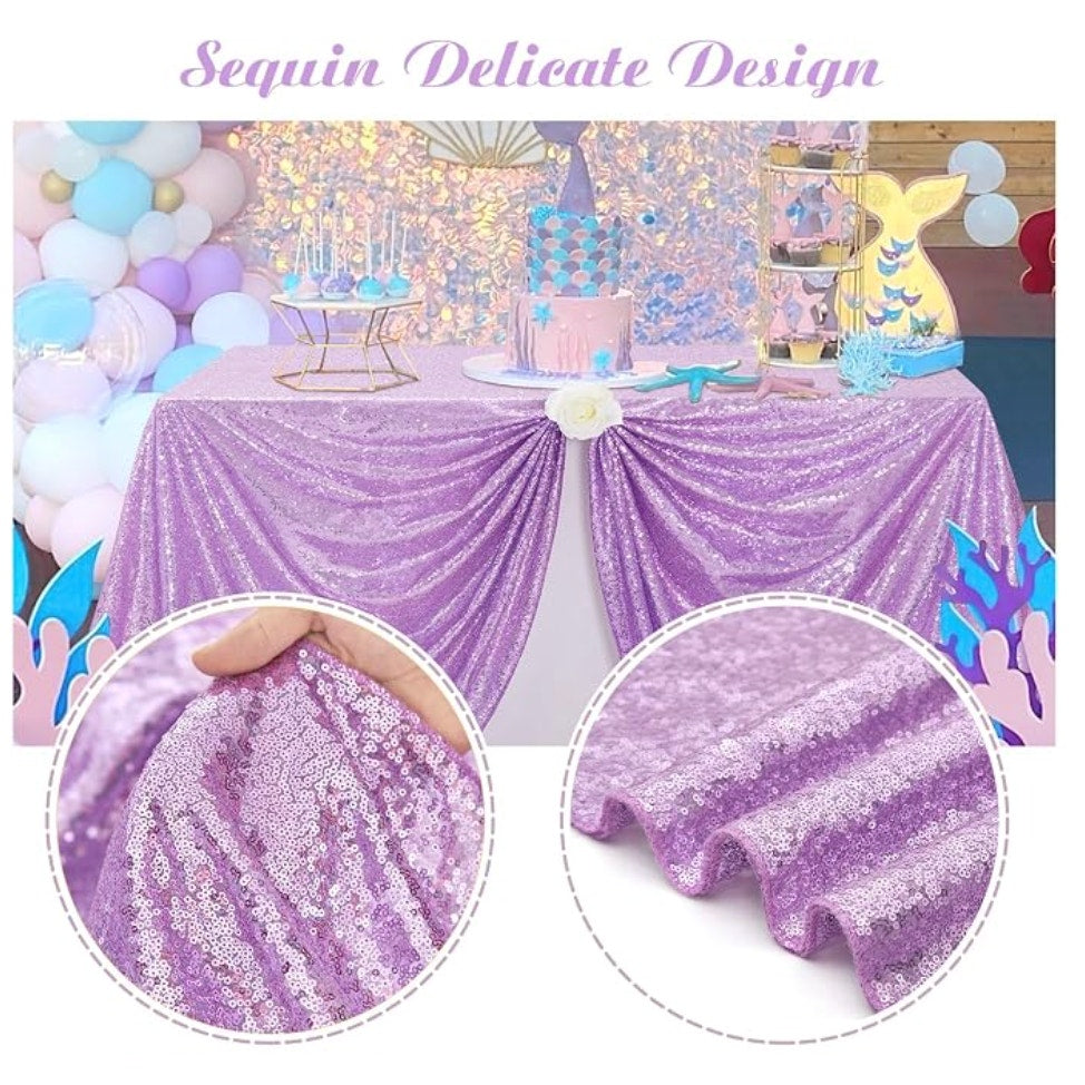 Fanqisi Lavender Sequin Tablecloth 50x102inches