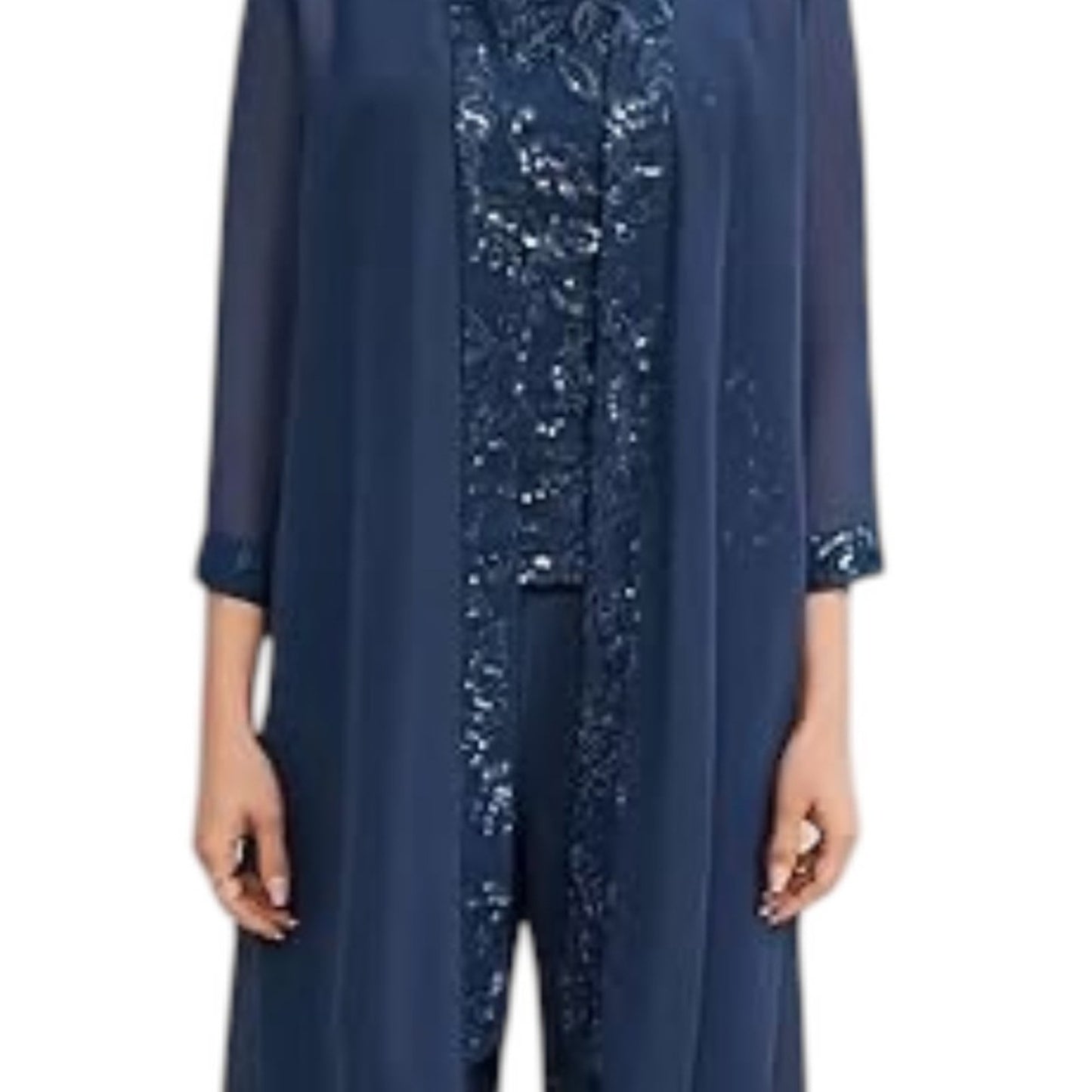 Elegant Navy Blue Sequin Dress and Jacket Set