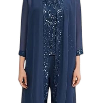 Elegant Navy Blue Sequin Dress and Jacket Set