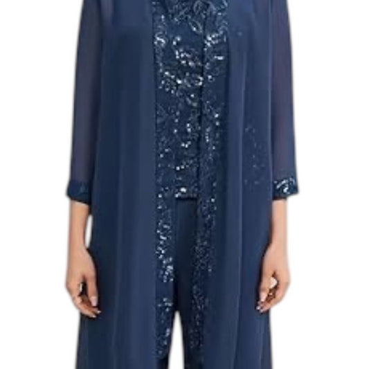 Elegant Navy Blue Sequin Dress and Jacket Set