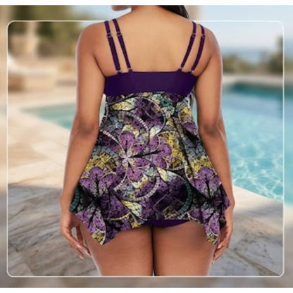 Women's Purple Geometric Mosaic Swimsuit Set