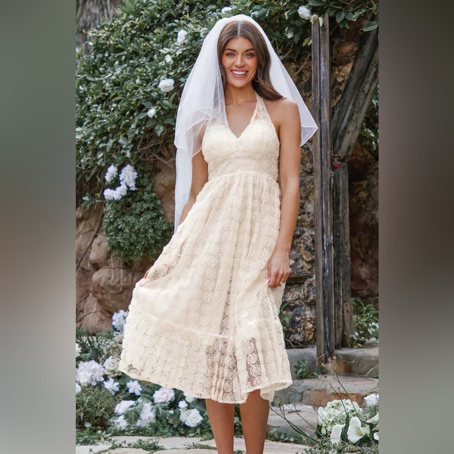 Cupshe Cream Lace Maxi Dress