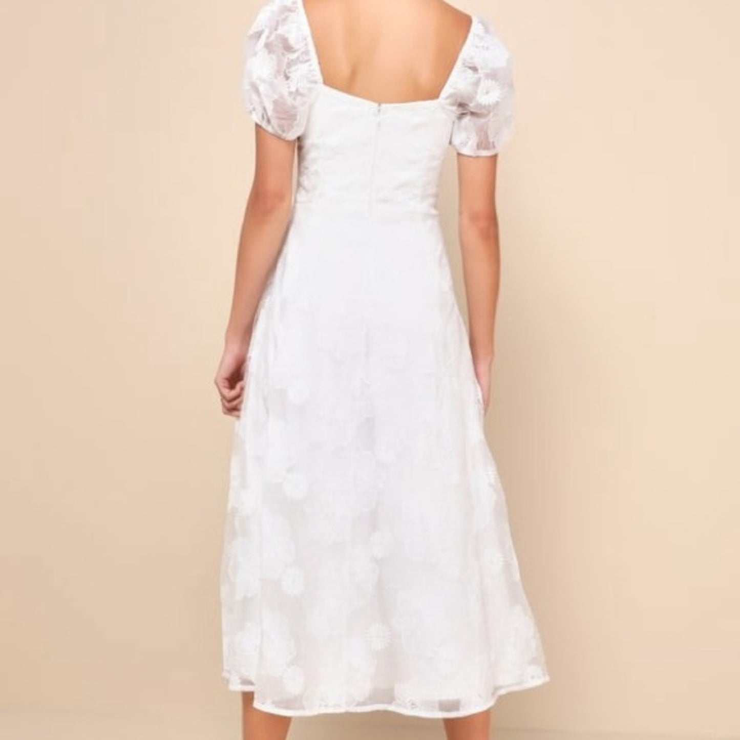 Lulu's White Puff Sleeve Sweetheart Midi Dress