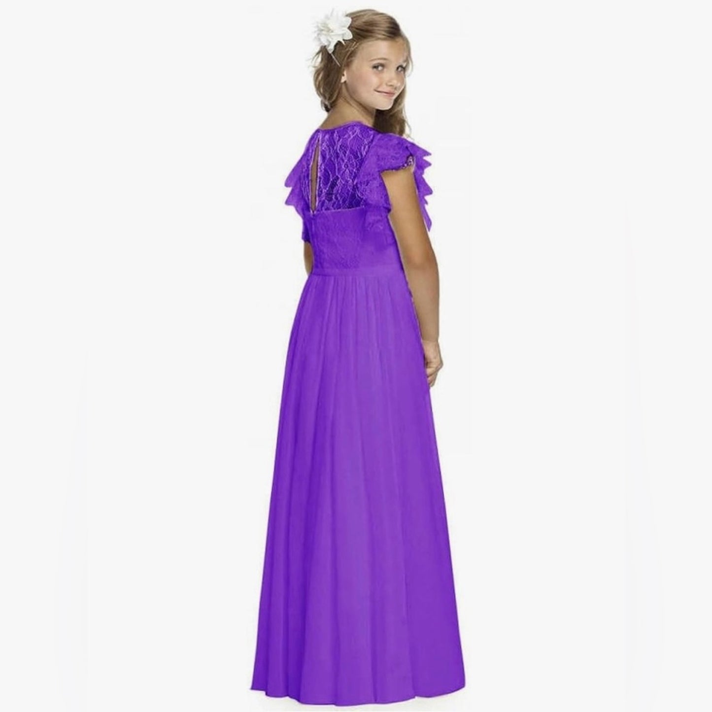 Purple Girls' Dress with Ruffle Sleeves