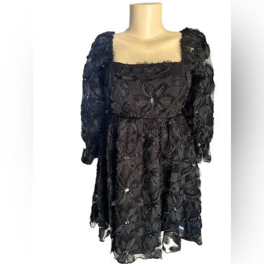 Black Babydoll Mini Dress with Puff Sleeves