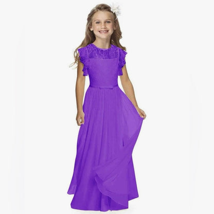 Purple Girls' Dress with Ruffle Sleeves
