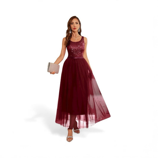 Elegant Burgundy Evening Gown