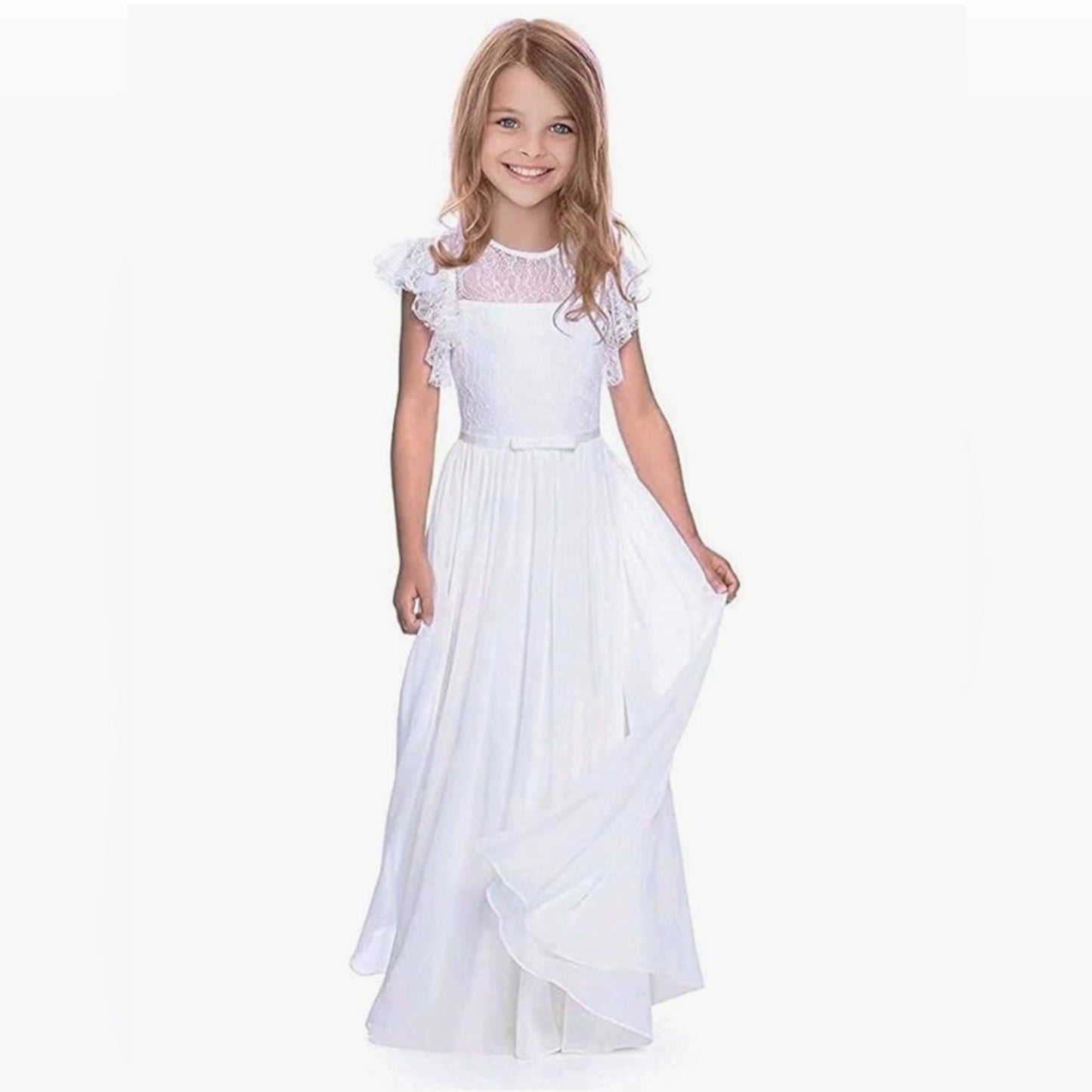 Charming White Dress with Ruffled Sleeves