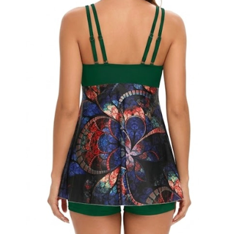 Green Stained Glass Halter Swim Dress Set
