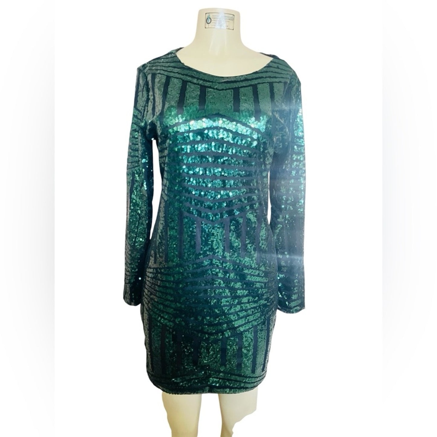 Green Sequin Long Sleeve Dress