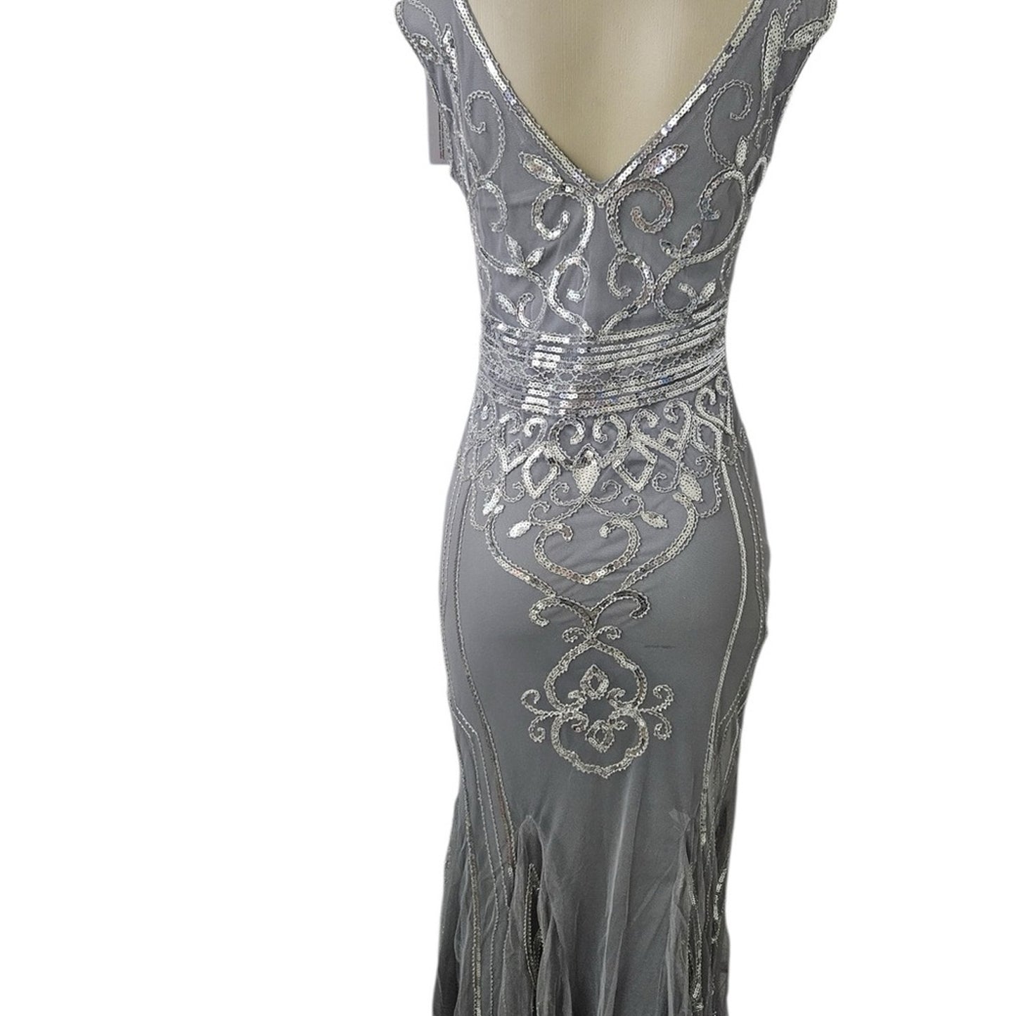 Elegant Silver Embellished Evening Gown