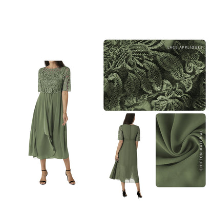 Sage Green Lace /Chiffon Dress with Half Sleeves