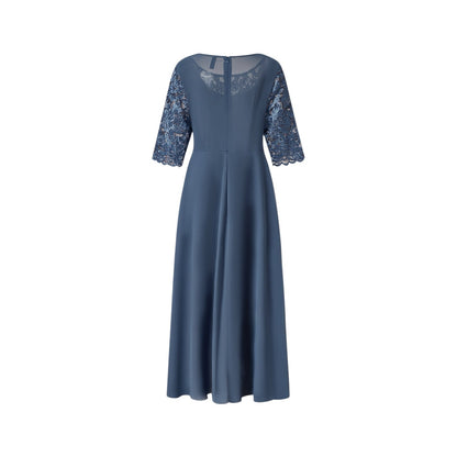 Dusty Blue Lace /Chiffon Dress with Half Sleeves