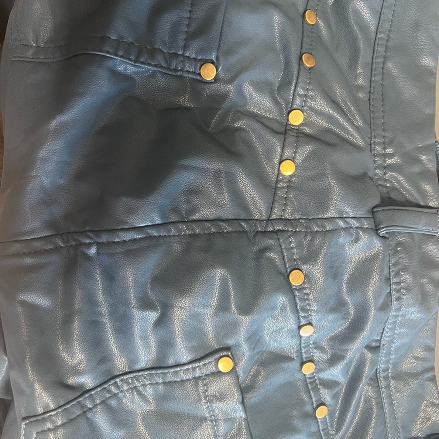 Stylish Blue Faux Leather Pants with Stud Details