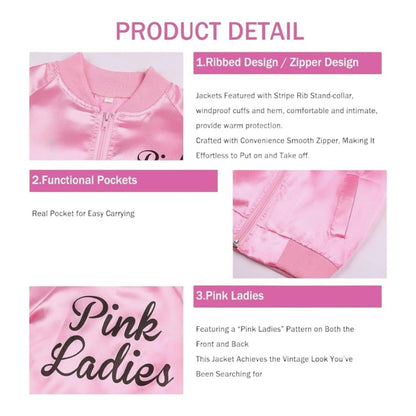 Pink Satin Jacket Grease Costume with Accessories 10pc