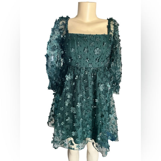 Elegant Hunter Green Floral Mini Dress