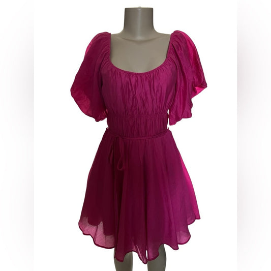 Fushia Flutter Sleeve Scoop Neck Sundress