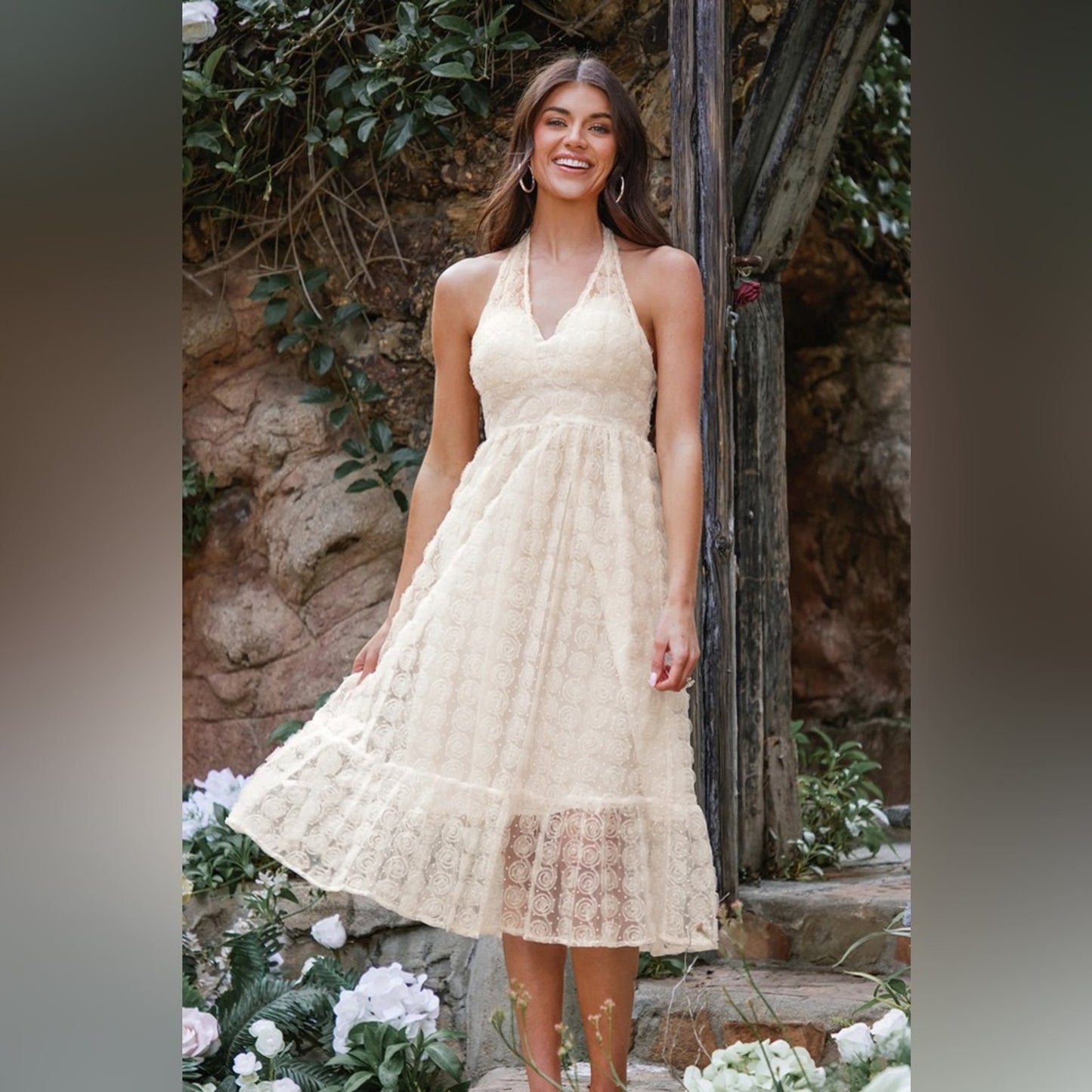 Cupshe Cream Lace Maxi Dress