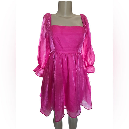 Pink Pleated Sundress with Square Neckline