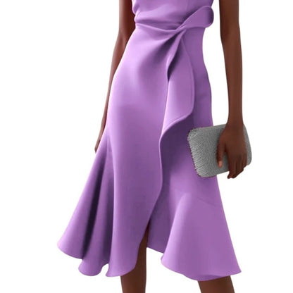 Light Purple Sleeveless Midi Elegant A-line Dress with Waist Twist for Day-to-Night