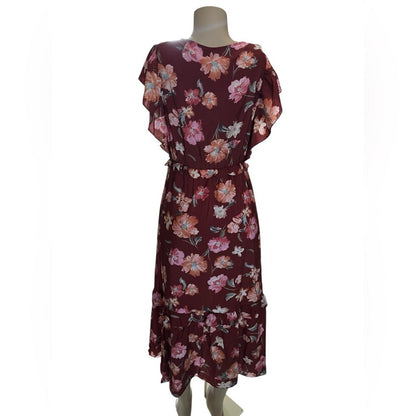 Sadie & Sage Red Flutter Sleeve Wrap Midi Dress