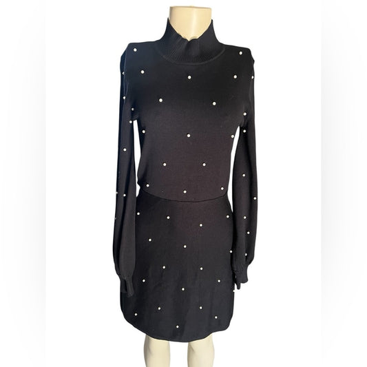 Black with Pearls Bishop Sleeve Cocktail Dress