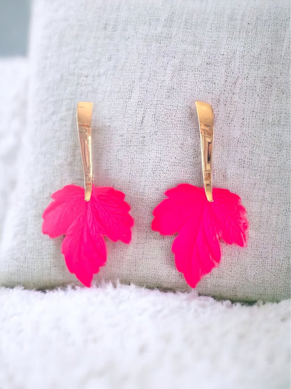 Hot Pink Leaf Earrings