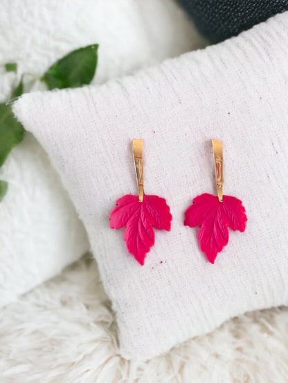 Hot Pink Leaf Earrings