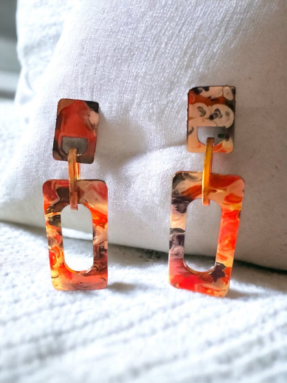 Orange Fuse Geometric Earrings